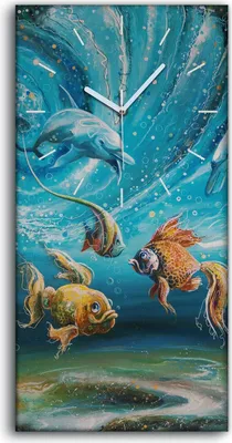 Produktbild von Küchenuhr Bürouhr Leinwand Uhr Geräuschlos 30x60 Malerei Tiere Fische Kunst - weiße Hände
