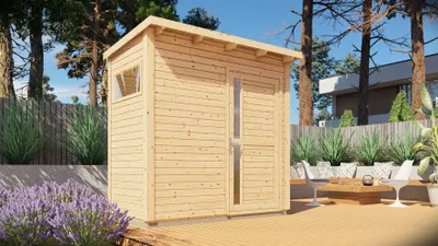 Produktbild von Gartenhaus Kiel 01 inkl. Fußboden, Naturbelassen - 19 mm Elementgartenhaus, Nutzfläche: 2,60 m², Pultdach