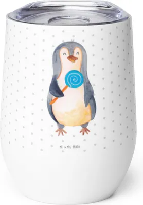 Produktbild von Mr. & Mrs. Panda Thermobecher Pinguin Lolli - Weiß - Geschenk, Pinguine, Naschen, Thermo Becher, Süßigkeiten, Süß, Ganove, Edelstahlbecher, edelstahl, Heißhunger