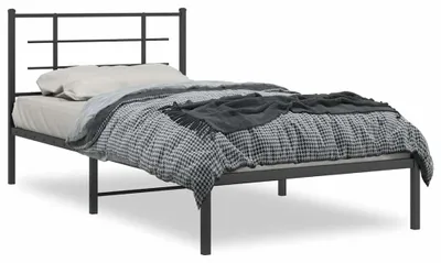 Image de vidaXL Cadre de lit avec tête de lit en métal noir 100x200 cm
