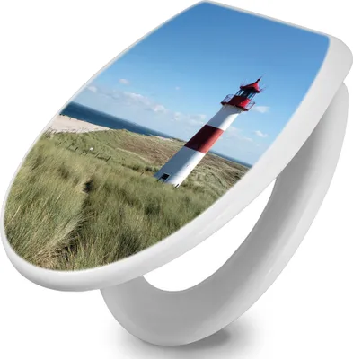 Produktbild von banjado Toilettendeckel mit Absenkautomatik 37,3x45x5cm -Leuchtturm - WC Brille Soft Close - hygienischer Toilettendeckel/Klodeckel Duroplast mit Edelstahl Scharnieren - einfache Montage [TDW 10082]