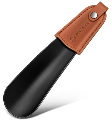 Produktbild von Schuhlöffel klein Metall 17 cm Edelstahl mit PolyurethanHülle Schwarz