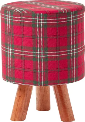Produktbild von HOMESCAPES Hocker Edward Schottenmuster Holzfüße 32 Rund
