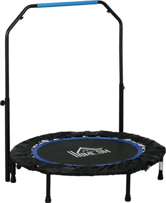 Image de Trampoline de fitness - Mini-trampoline - Ø 102 cm - Pliable - Poignée de maintien réglable en hauteur - Pour le cardio-training - Bleu