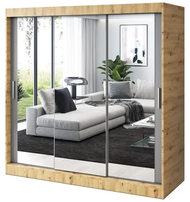 Zdjęcie produktu dla Szafa przesuwna Dąb Artisan / Antracyt Mat- 200x200cm - Szafa przesuwna KARL - z 3 lustrami - do sypialni i garderoby
