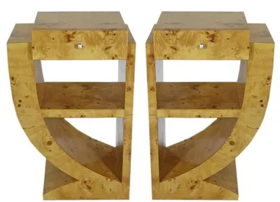 Immagine prodotto di Casa Padrino set di tavolini Art Deco marrone chiaro 50 x 40 x h. 75 cm - tavolini in radica con cassetto - comodini - lusso di qualità
