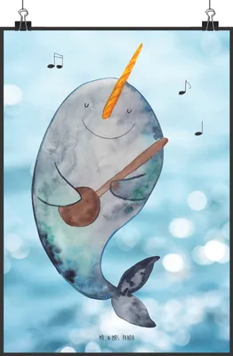 Produktbild von Mr. & Mrs. Panda Bild Narwal Gitarre DIN A1 - Oceanblue - Geschenk, Wandbild, wanddeko, Kunstdruck, Tanzen, Probleme, Gespräche, Meer, Wal, Plakat, drucke