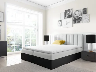 Produktbild von Boxspringbett Schlafzimmerbett GABRIEL 200x200cm Hellgrau-Schwarz