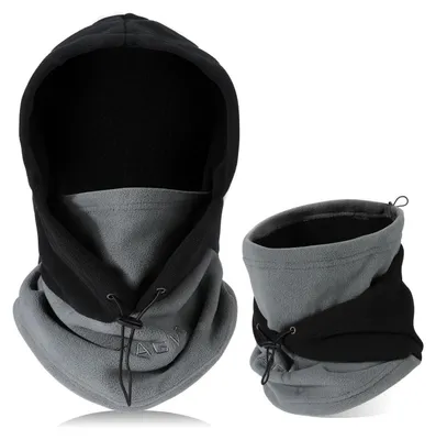 Obrázok produktu pre Štítok na ochranu pred vetrom, lyžiarska maska, termo-fleecová kapucňa, unisex, čierna/šedá
