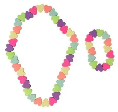 Produktbild von Kinder Schmuck Set Halskette und Armband mit Neonherzen