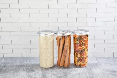 Productafbeelding van Vip Ahmet, 3 stuks, 1250 ml, voorraadcontainers, set van 3, ronde voedselcontainers met deksel, chroom, transparant