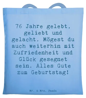 Produktbild von Mr. & Mrs. Panda Schultasche Spruch 76. Geburtstag - Sky Blue - Geschenk, dokumententasche, Geburtsstagsfest, Happy Birthday, Alles Gute zum, Einkaufstasche, Beutel