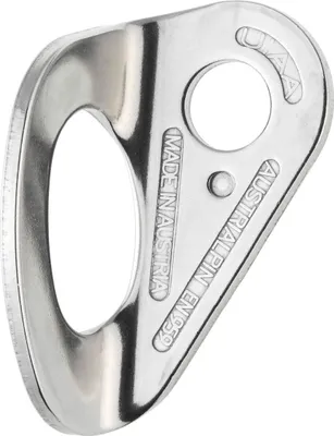 INOX 3Punkt Bohrhakenlasche aus 316L Edelstahl von Austri Alpin; geeignet für Kletterwandbau.