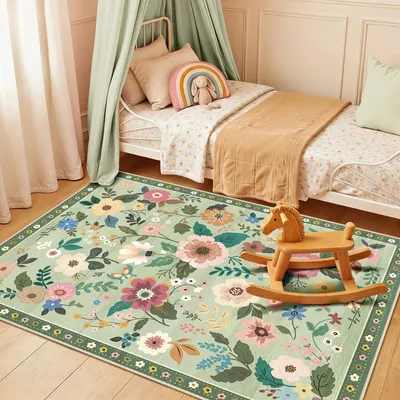 Immagine prodotto di Tappeto di 90 x 150 cm, color verde chiaro, a pelo corto, lavabile, antiscivolo, ideale per il soggiorno