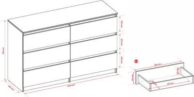 Produktbild von Kommode 6 120cm - mit 6 Schubladen in Sonoma Eiche / Verschiedene Farben und Großen
