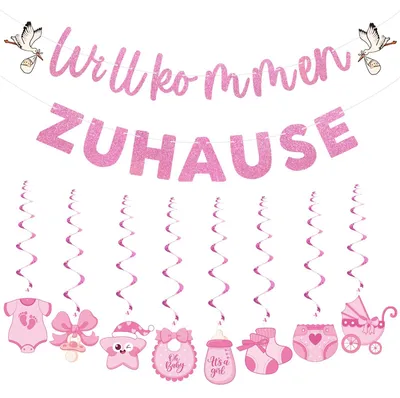 Willkommensset Baby Mädchen: Rosa Girlande mit 8 Spiralen