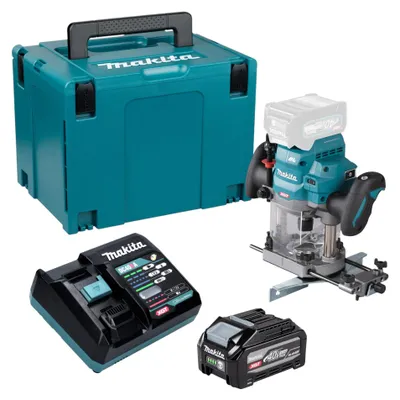 Produktbild von Makita RP 001 GU101 Akku Oberfräse 40 V max. 12 mm Brushless + 1x Akku 4,0 Ah + Ladegerät + Makpac