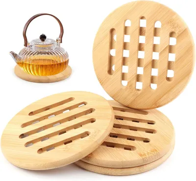 Productafbeelding van Kookplaatbescherming - Set van 4 - 15 x 15 cm - Bamboe - Antislip - Hittebestendig