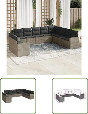 Produktbild von The Living Store 10-tlg. Garten-Sofagarnitur mit Kissen Grau Poly Rattan