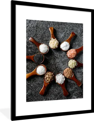 Produktbild von MuchoWow® Gerahmtes Poster Löffel - Kräuter - Gewürze - Küche - Industrie 60x80 cm - Poster mit Schwarzem Bilderrahmen Wandposter Rahmen Foto Bilder - Wohnzimmer - Dekorationen - Prämie
