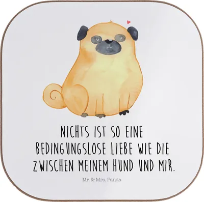 Produktbild von Mr. & Mrs. Panda Tassenuntersetzer Mops - Weiß - Geschenk, Hund, Pure Liebe, bieruntersetzer, Coaster, Sprüche, gläseruntersetzer, Untersetzer für Gläser, Knuffig