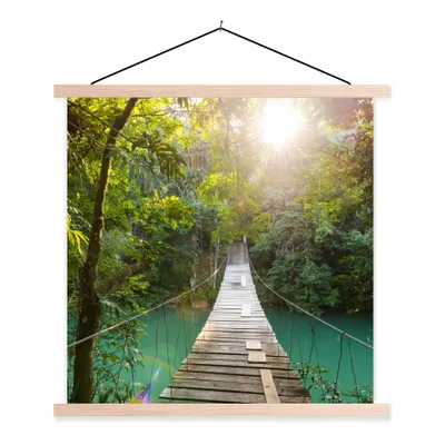 Produktbild von MuchoWow® Textilposter Dschungel - Wasser - Brücke - Natur - Pflanzen 60x60 cm mit holzfarbenen Rahmen - Wanddekoration