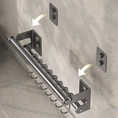 Produktbild von Wandmontierte Küchen-Hakenleiste mit 8 Haken, 40 cm lang, aus Weltraumaluminium und Kohlenstoffstahl, mit Messerhalter