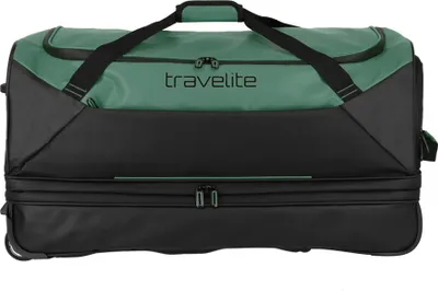 A studio shot of a rolling duffel bag.