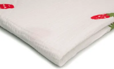 Produktbild von Baumwoll Musselin Stoff mit Aufdruck, Double Gauze, Erdbeeren auf Weiß 50 x 130 cm