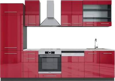 Produktbild von Küchenzeile Vicco Fame-Line Bordeaux Hochglanz/Anthrazit 300 cm , AP Marmor, Model 42438
