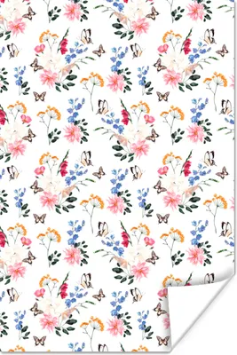 Produktbild von MuchoWow® Poster Blumen - Schmetterling - Pastell 120x180 cm - Kunstposter