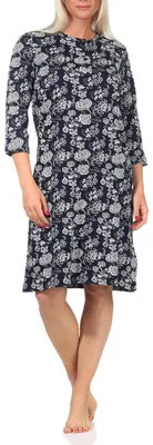 Obrázek produktu pro Dámská noční košile s krátkými rukávy, květinový vzor, s knoflíkovou légou u krku - 191 213 90 880;navy.40