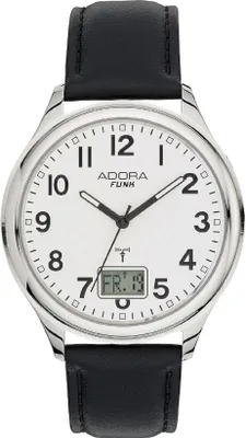Produktbild von ADORA Funk Armbanduhr Ø 42mm silberfarben Edelstahl Lederband