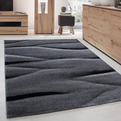 Produktbild von Moderner Designteppich mit geometrischem Muster - stilvoller Look für Wohnzimmer, Büro und Schlafzimmer, Größe: 140 x 200 cm, Farbe: Schwarz-4