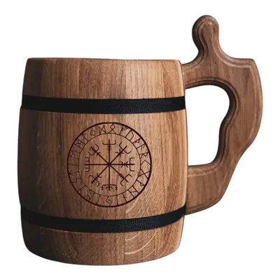 Produktbild von Vegvisir Wikinger-Kompass – Eichenholz-Bierkrug für Nordische Fans | Geschenk für ihn | Geschenk für Wikinger | 0,6L