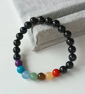 Image de 7 chakras bracelet élastique avec pierres Boho énergie pierre jadéite 8 mm