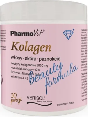 Zdjęcie produktu dla KOLAGEN O SMAKU BRZOSKWINIA - BANAN BEAUTY FORMULA BEZGLUTENOWY W PROSZKU 174 g - PHARMOVIT