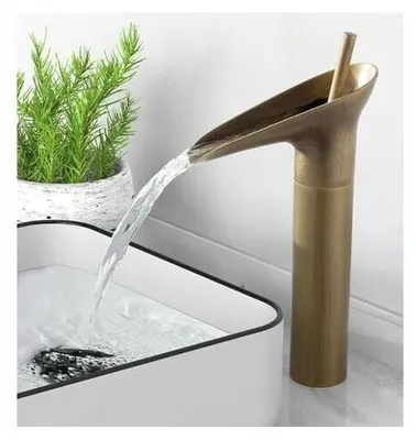 Image de Robinet de lavabo en bronze d'époque, robinet de lavabo à cascade, mitigeur monocommande pour lavabo avec cartouche en céramique