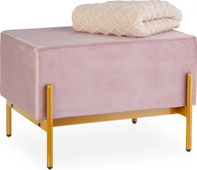 Obrázok produktu pre Relaxdays Sametová lavica, čalúnená lavica s kovovými nohami, sametová lavica do spálne, predsiene, VxŠxH: 40 x 60 x 43 cm, ružová
