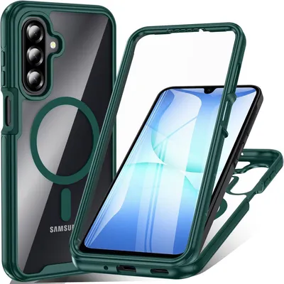 Image de Coque de protection pour Samsung Galaxy A17 5G, couleur verte, avec protection d'écran et anneau magnétique