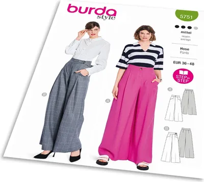 Productafbeelding van Burda patroon 5751 - Broek met wijde pijpen, broekrok
