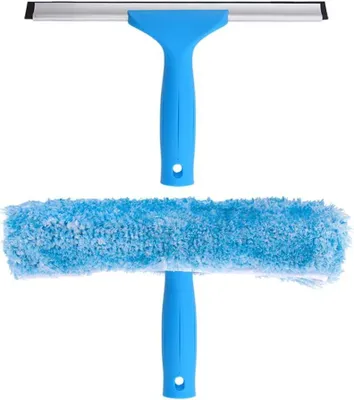 Produktbild von Fensterwischer und Fensterabzieher als Kombi-Set, 2 in 1 professionelles Fensterreinigungsset, Glaswischer für Dusche und Glastür
