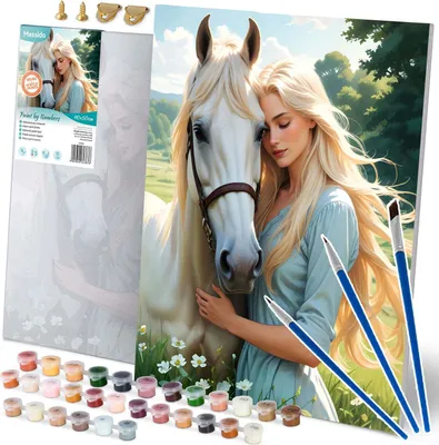 Image de Peinture par numéros 40x50 cm Massido Portrait d'une femme avec un cheval