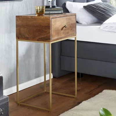 Produktbild von WOHNLING Nachttisch Boxspringbett Massivholz 40x75,5x35cm Nachtkommode Schublade