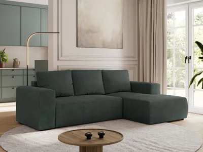 Produktbild von MKS MEBLE Sofa mit Schlaffunktion - Ecksofa mit Schlaffunktion und Bettkasten - Sofa 3 Sitzer - Schlafsofa - Couch - Schlafsofa mit Bettkasten - Trentino L - Dunkelgrau Stukture - Rechts