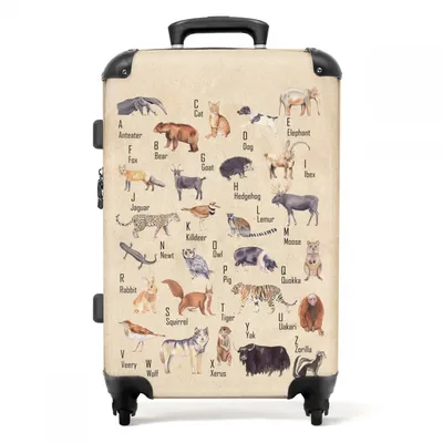 Zdjęcie produktu dla NoBoringSuitcases.com® Duża Walizka - Alfabet - Dzieci - Zwierzęta - Retro - Zamek TSA - Twarda Walizka na Kółkach 4 Rolki - 72 litry - Walizka Podróż