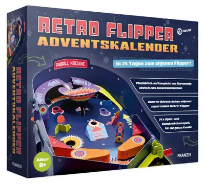Produktbild von Retro Flipper Adventskalender, in 24 Tagen zum eigenen Flipper, für Kinder ab 8 Jahren