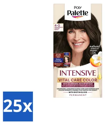 Produktbild von 25 x Poly Palette Vital Care Haarfarbe 4-0 Dunkelbraun, 115 ml - Vorteilspackung - 25 Stücke