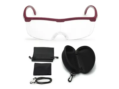 Produktbild von FALINGO Lupenbrille Vergrößerungsbrille Leselupe Lupe auf der Nase Vergrößerung auf 200% inkl. Hardcase und Zubehör (Rot)