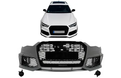 Obrázek produktu pro Nárazník pro Audi A6 C7 4G facelift 2015-2018, vzhled RS6, včetně masky chladiče s plástvovým vzorem.